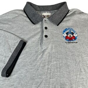 Walt Disney World Polo Mens Large Grey Sorcerer Mickey Fantasia Embroidered Y2K